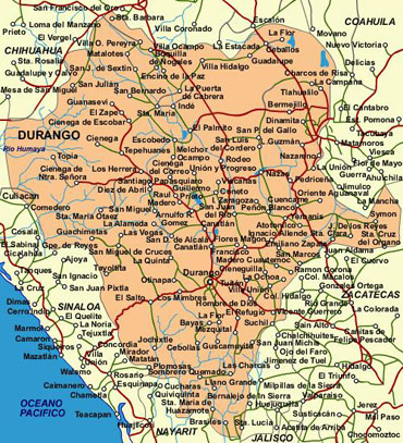 Mapa de Durango Colinda al norte con Chihuahua y Coahuila de Zaragoza; 